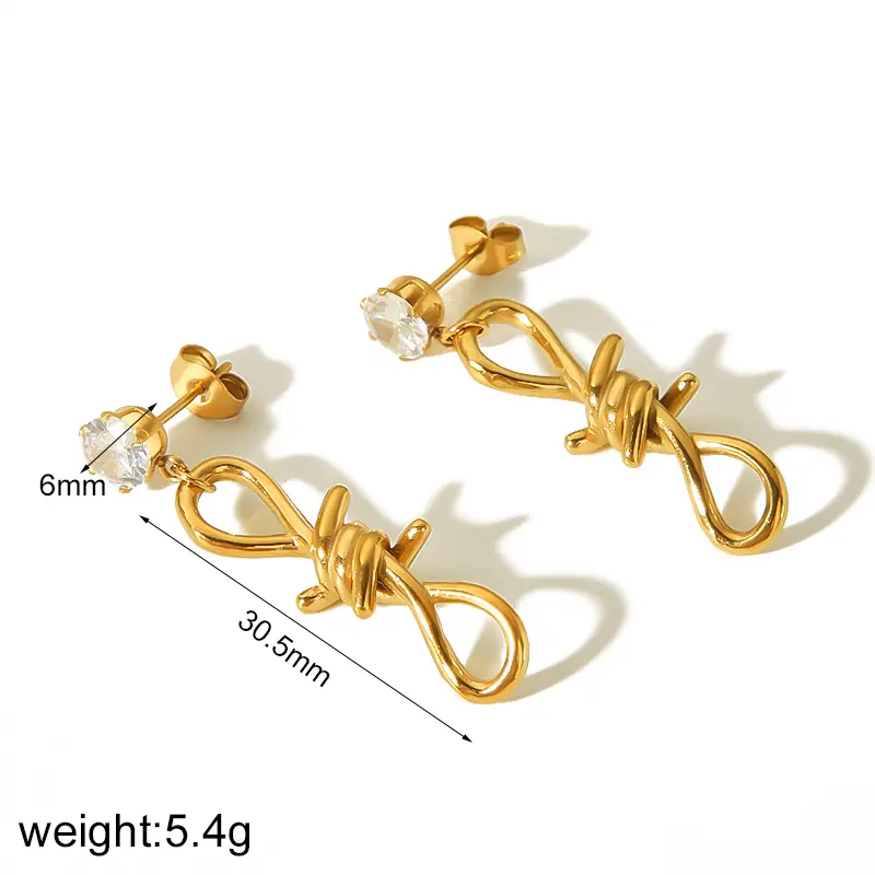 1 par de pendientes de botón de acero inoxidable con incrustaciones de diamantes de imitación chapados en oro de 18 quilates y estilo dulce y sencillo con forma de arco retorcido para mujer h5 Imagen2